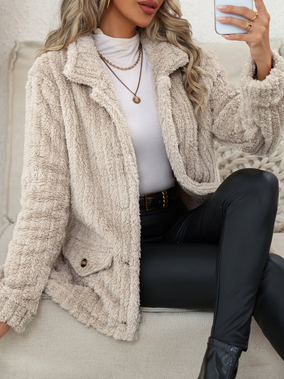 Elora™ Veste Teddy Femme – Peluche Beige Chic