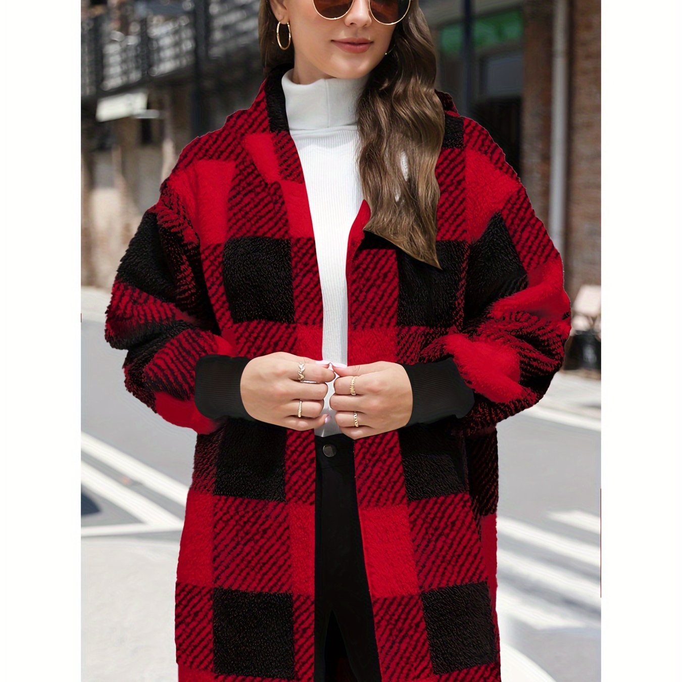 Alora™ Manteau Femme – Cardigan À Capuche Carreaux