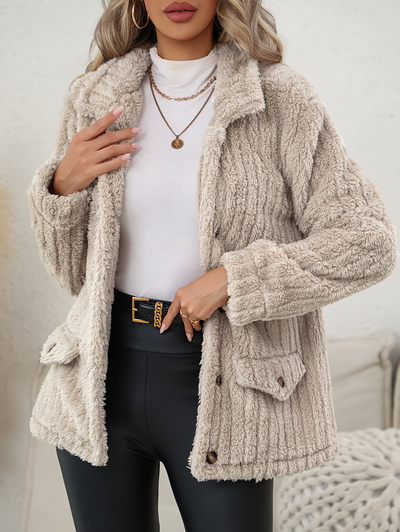Elora™ Veste Teddy Femme – Peluche Beige Chic