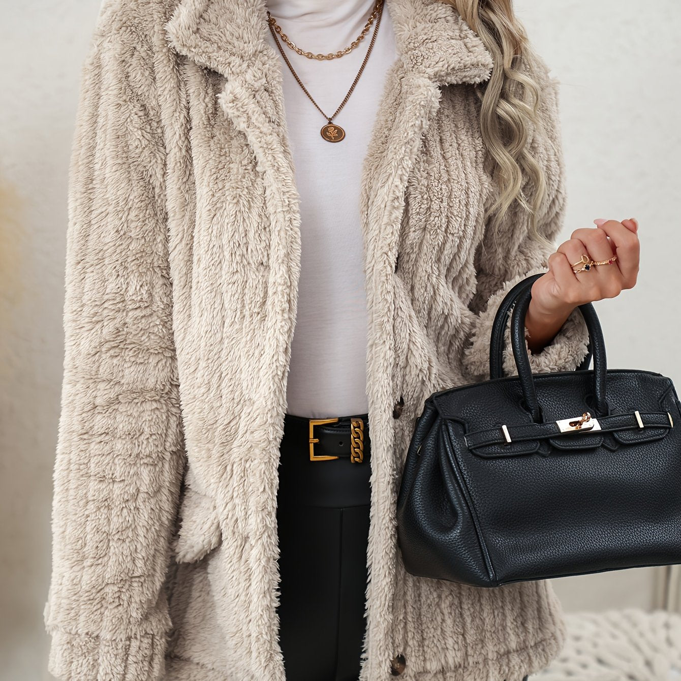 Elora™ Veste Teddy Femme – Peluche Beige Chic