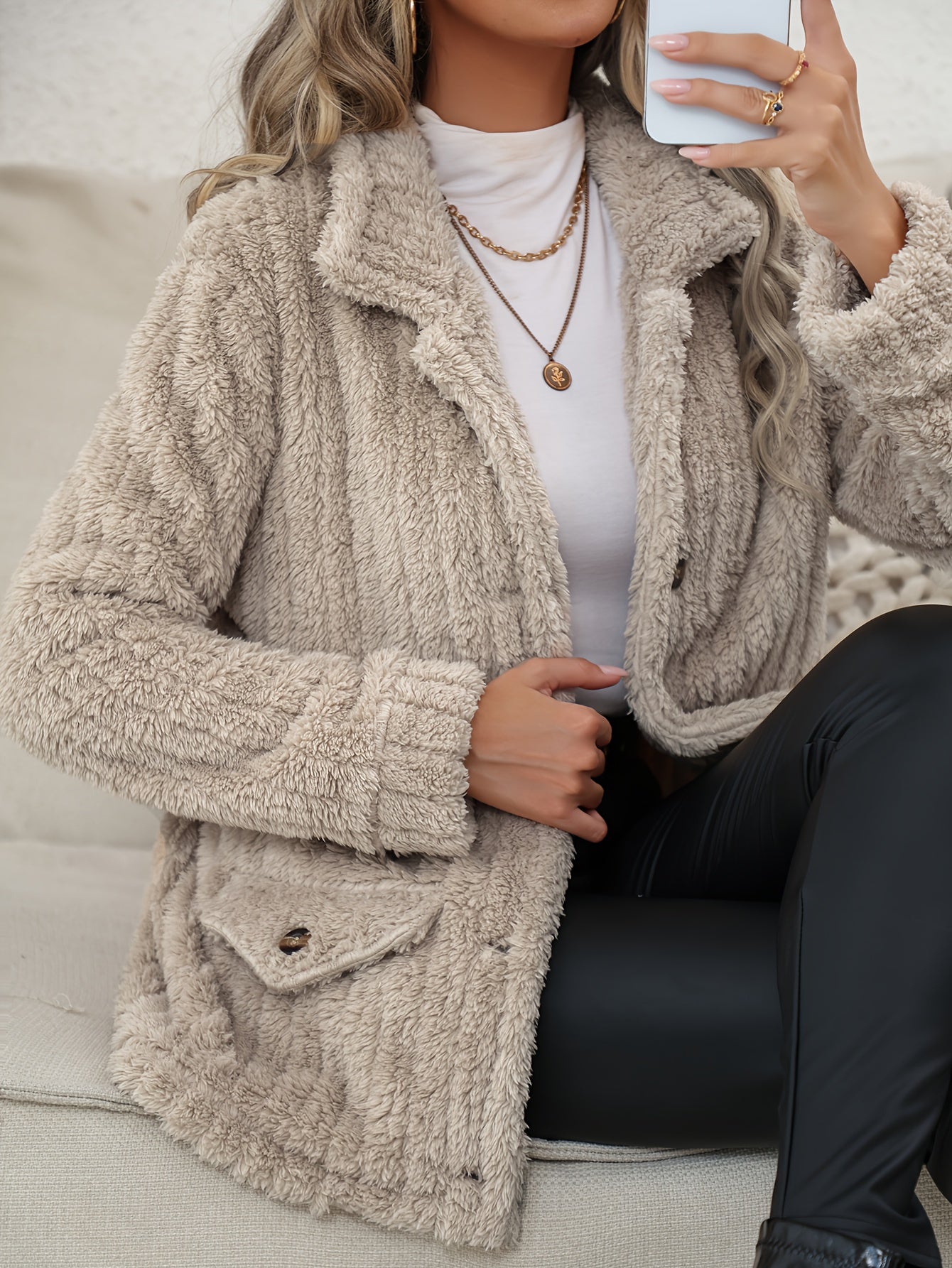 Elora™ Veste Teddy Femme – Peluche Beige Chic