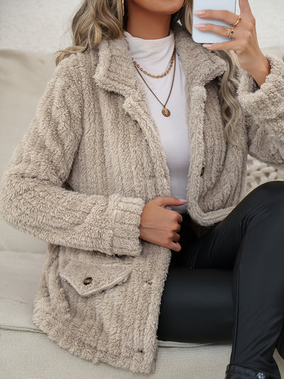 Elora™ Veste Teddy Femme – Peluche Beige Chic
