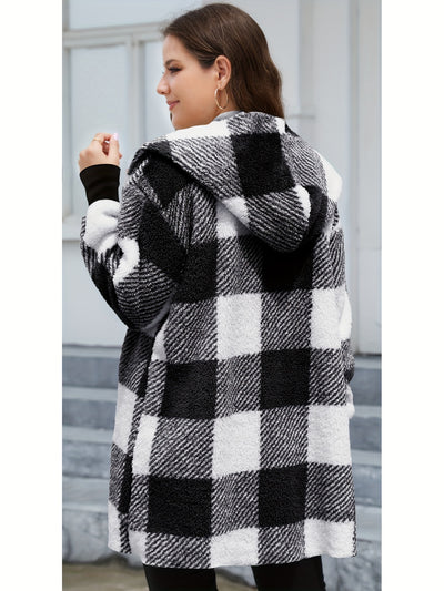 Alora™ Manteau Femme – Cardigan À Capuche Carreaux