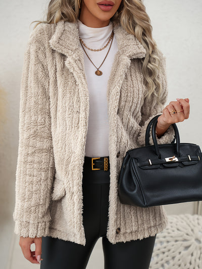 Elora™ Veste Teddy Femme – Peluche Beige Chic