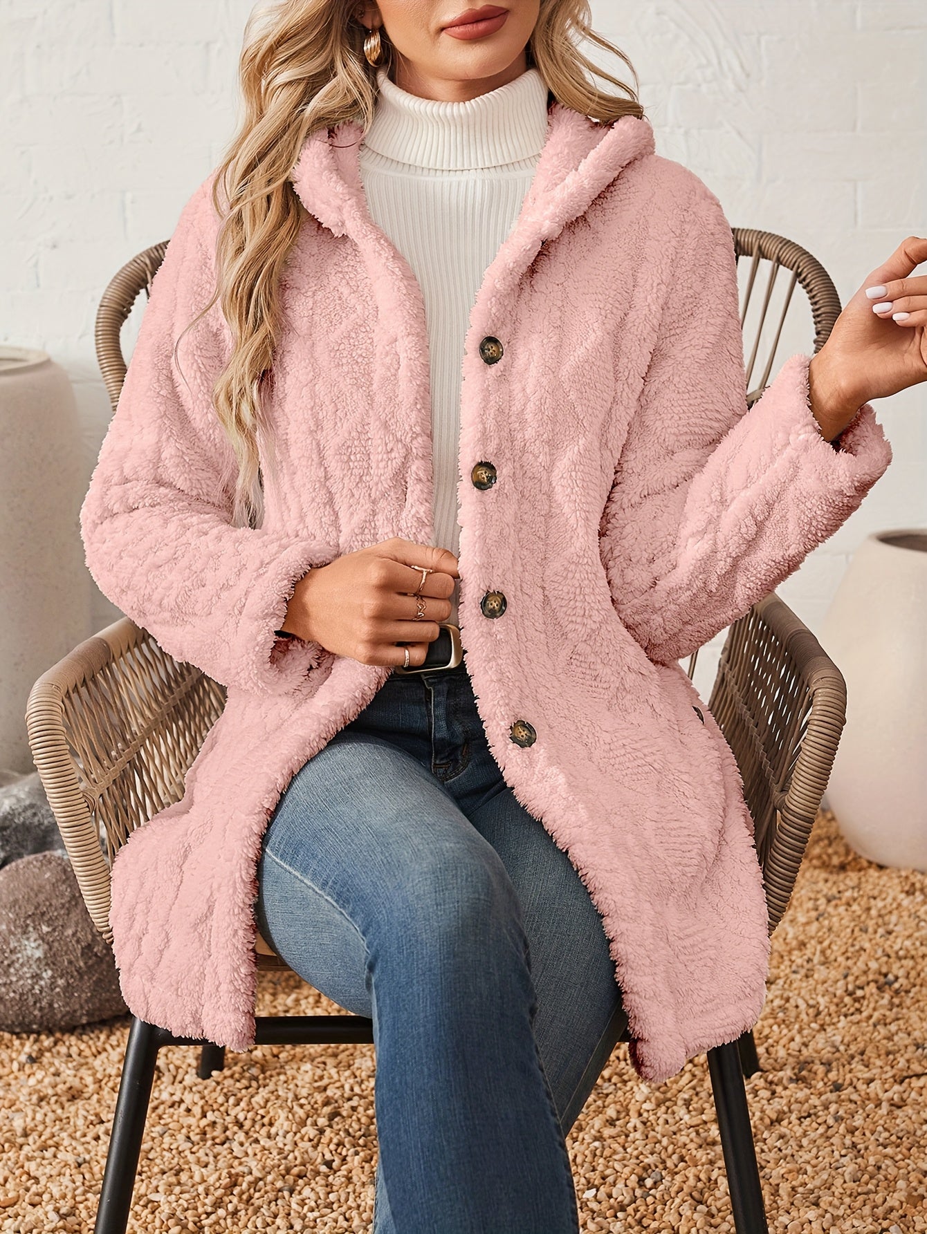 Soraya™ Manteau Rose Femme – Boutons Dorés Décoratifs
