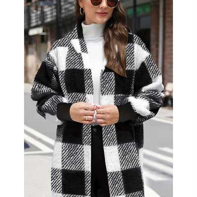 Alora™ Manteau Femme – Cardigan À Capuche Carreaux