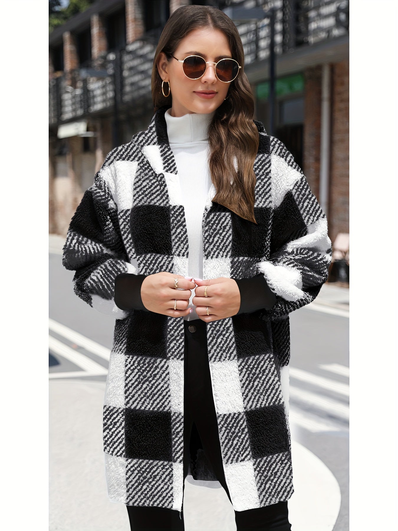 Alora™ Manteau Femme – Cardigan À Capuche Carreaux