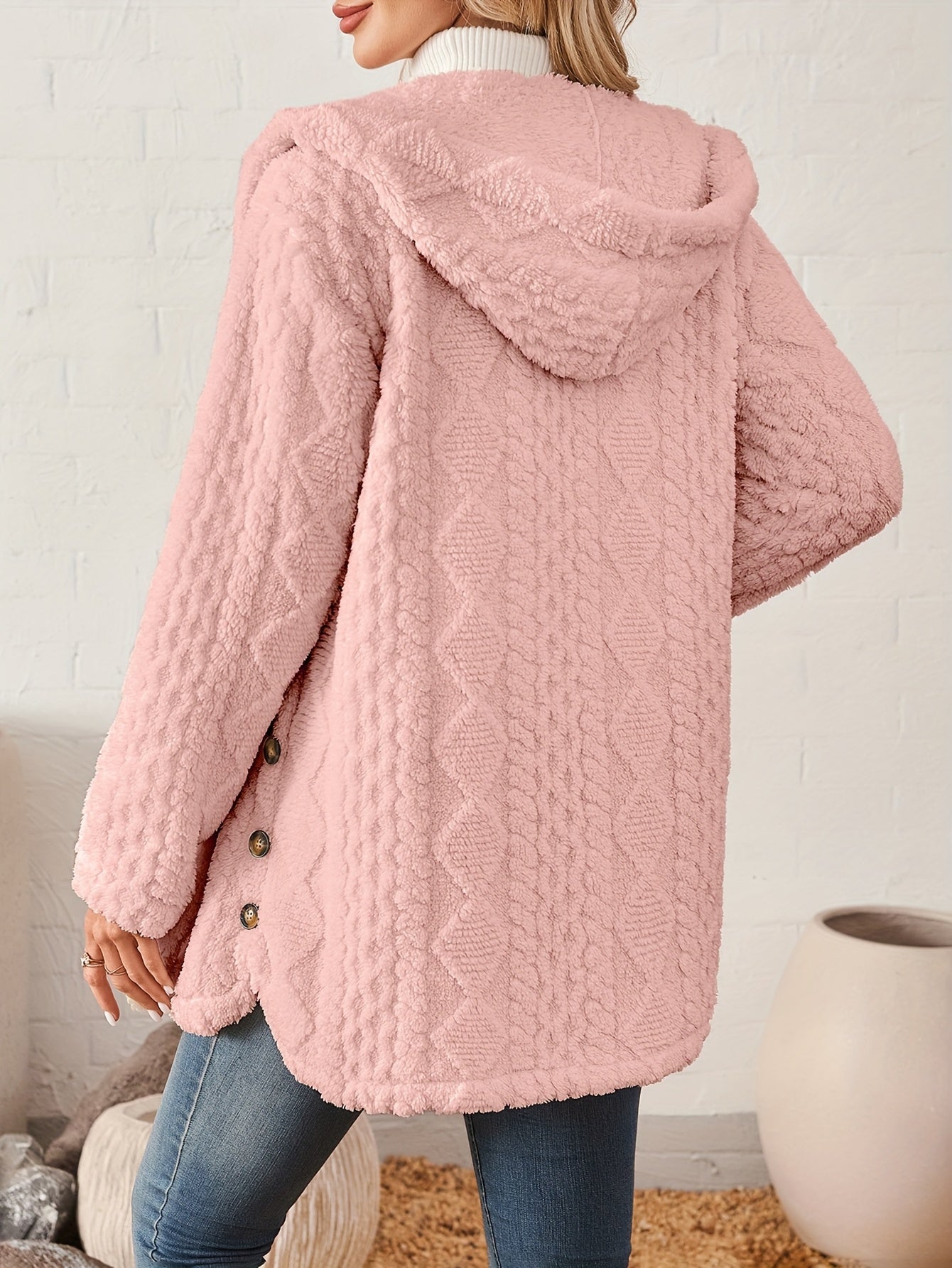 Soraya™ Manteau Rose Femme – Boutons Dorés Décoratifs