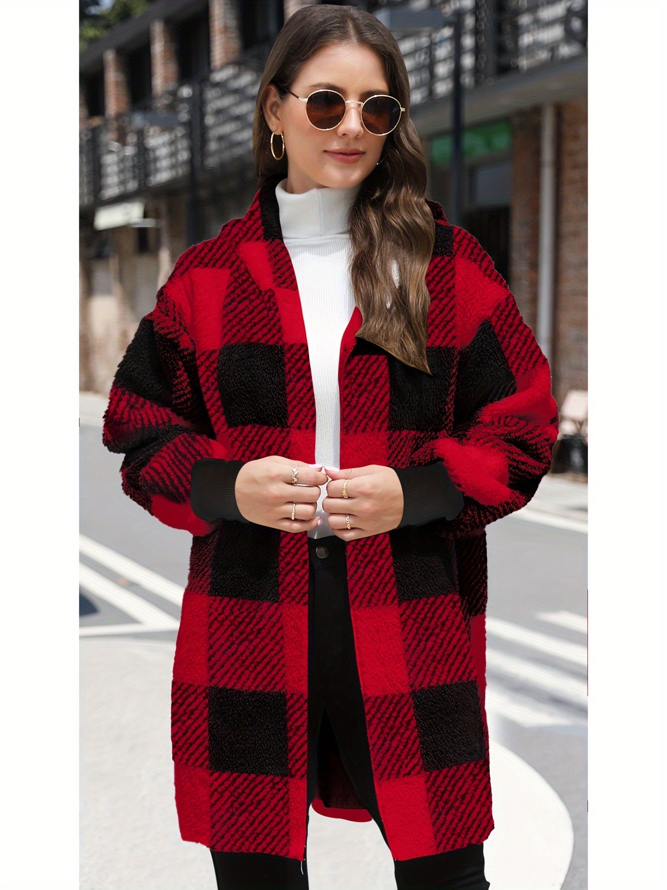 Alora™ Manteau Femme – Cardigan À Capuche Carreaux